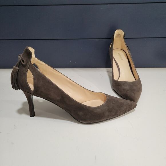 Nine West Modesty Suede Heeled Point Toe Brown Pumps with Tassel Heel Size 11M - Picture 1 of 10